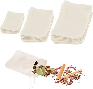30 Pièces Sachet à Épices pour Cuisson, Sachets en Mousseline de Coton, Sachets thé Réutilisable avec Cordon de Serrage pour Thé, Café, Épices(3 Tailles)