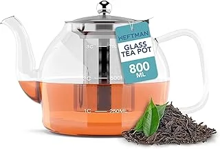 Théière en Verre 800ml - Theiere en Verre avec Infuseur pour Thé en Vrac, Fabriquée en Borosilicate Transparent Résistant à la Chaleur, avec Bec Verseur Anti-Goutte