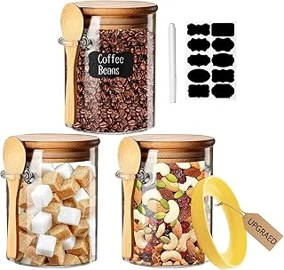 Yalucky Bocaux en Verre Bocal en Verre avec Couvercle Hermétique et Cuillère,Pot en Verre,Overnight Oats Jar,Bocaux Rangement Cuisine Décoratifs Pour Café/Thé/Sucre/Épices,Conteneurs de Sel de Bai