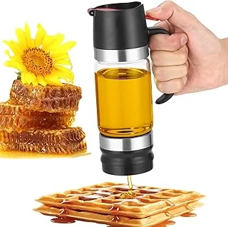 Distributeur de miel en verre anti-goutte avec poignée, distributeur de miel, distributeur de miel en verre anti-goutte avec support, distributeur de sirop pour café ou thé, idéal pour le miel