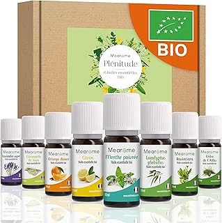 Coffret 8 x 10 ml Huiles Essentielles BIO distillées en FRANCE + Guide d'Aromathérapie PDF | HEBBD, HECT | Kit pour Cuisine, Diffuseur | Bienfaits Respiratoires, Encombrement, Digestion | Mearome