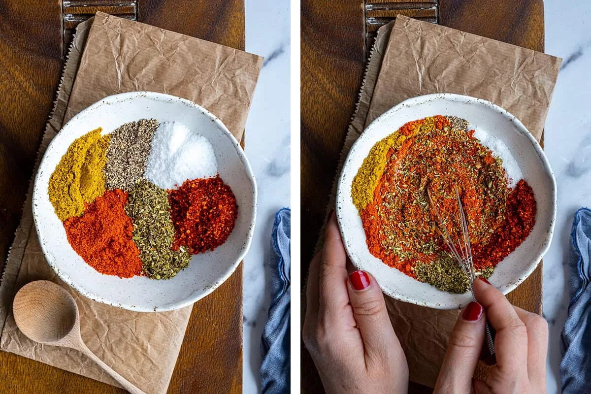 Ingrédients du mélange d'épices à kebab avec sumac et piment turc