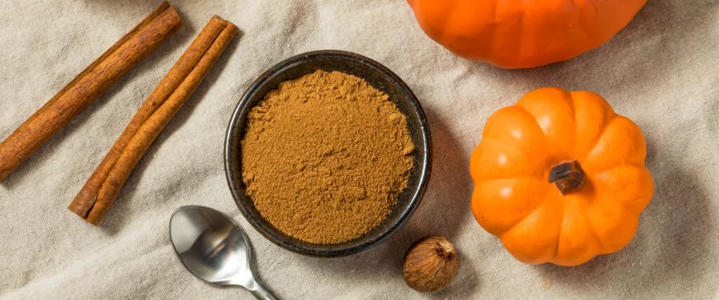 Épices d'automne comme la cannelle, la muscade et les clous de girofle sur une table en bois